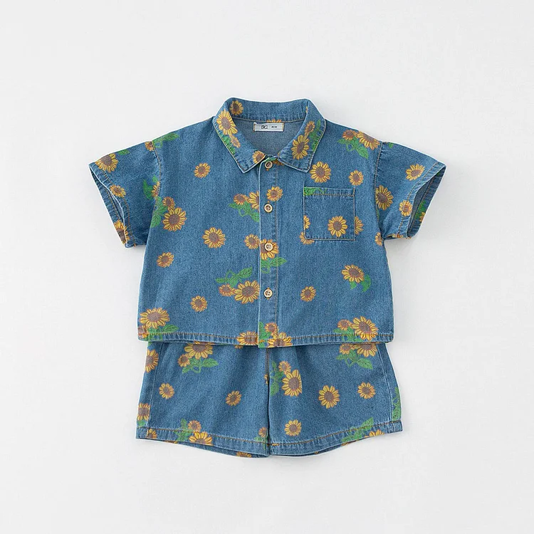 Toddler Boy Sunflower Denim Shirt and Pants Set