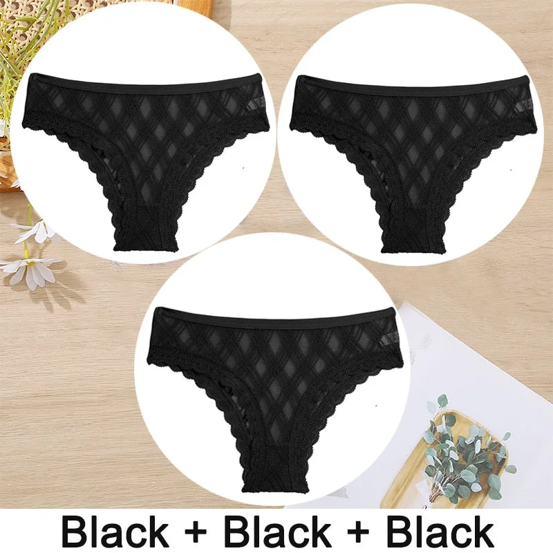 3PCS/Set Women Panties Sexy Underwear Lace Panties Lingerie Female Floral Lace Briefs Perspective Finetoo Design Ladies Pantys