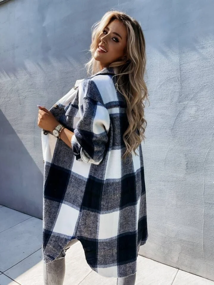 Women's Check Long Sleeve Shirt Jacket