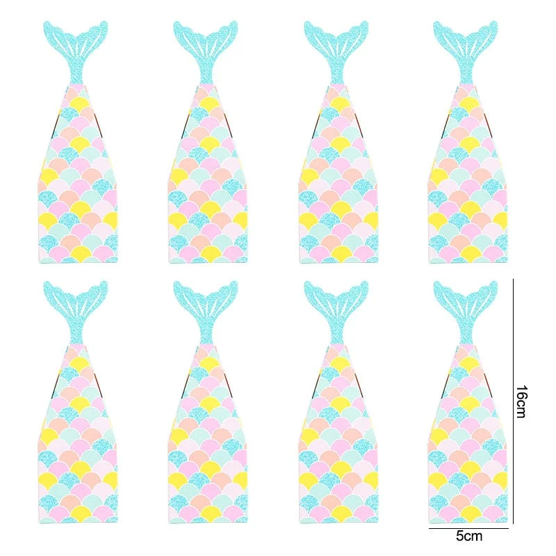 10Pcs Mermaid Tail Paper Candy Box Gift Bags Popcorn Boxes Kids Little Mermaid Birthday Party Decoration Baby Shower Supplies