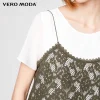 Vero Moda Brand 2018 NEW cotton lace sun-top loose O-Neck OL-style pullover women shirt |317341513