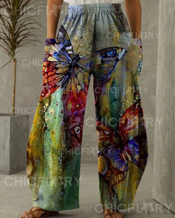 Women's Butterfly Print Loose Pants 