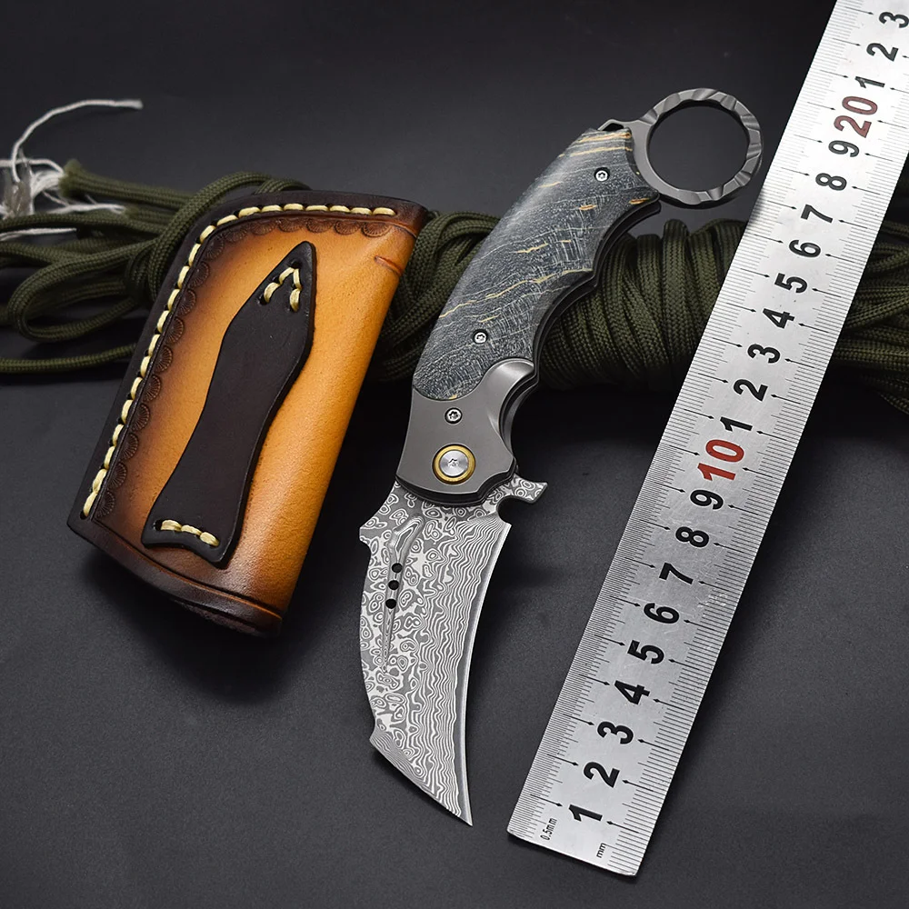 Tyrannosaurus Damascus Steel Folding Claw Knife Outdoor Camping Portable Folding Knife High Hardness Survival Knife