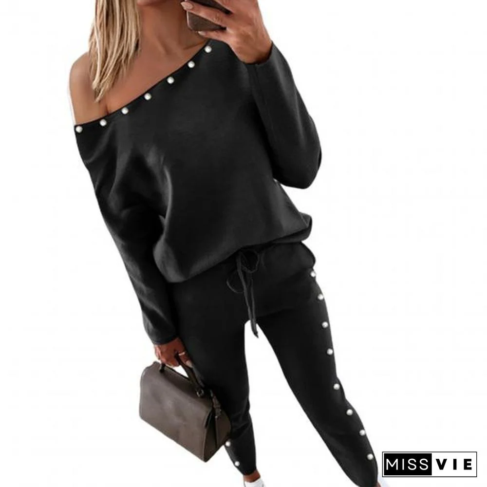 Tracksuit Set Hollow Out Skin-Friendly Eyes Print Women Outfit For Office