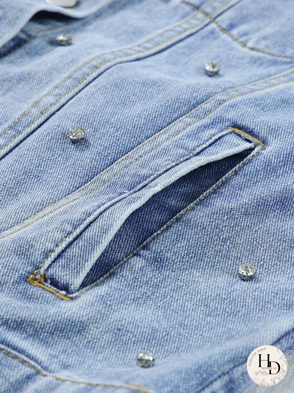 Vintage-Inspired Rhinestone Denim Jacket
