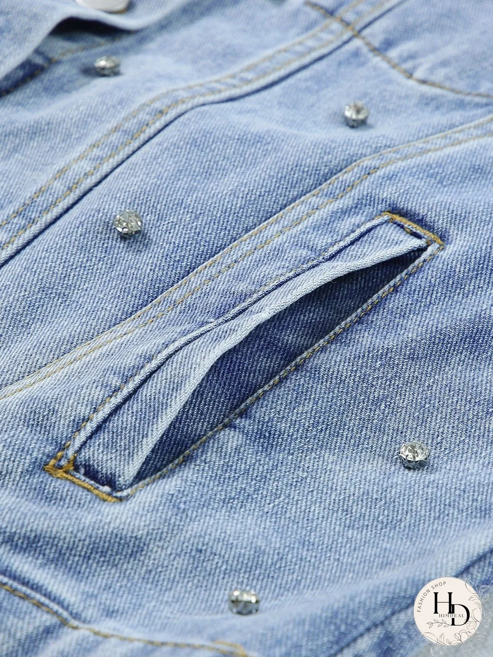 Vintage-Inspired Rhinestone Denim Jacket