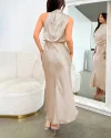 Long Formal Satin Dress Mock Neck High Neck Evening Dress