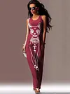 Cat Printed Straps Sleeveless Maxi Dress