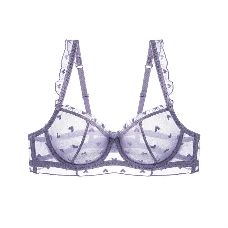 Brownm Pure Lingerie Women's Sense Of Summer Ultra-Thin Lace Underwear Large Chest Small Anti-Hanging Breathable Large-Size Bra