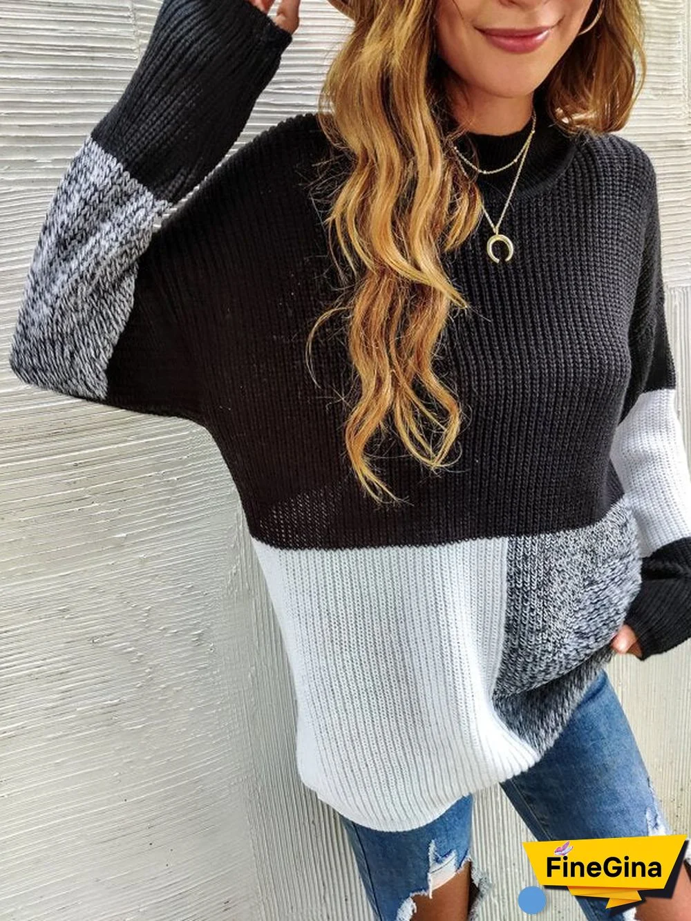 Black And White Color Block Sweater