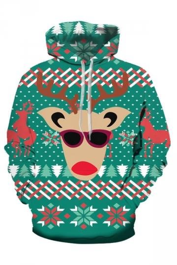 Christmas Sunglasses Reindeer Hoodie Khaki - Shop Trendy Women's Clothing | LoverChic