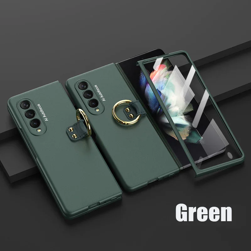 Applicable To Samsung Z Fold3/Z Fold4 Ultra-Thin Full Shell Membrane Skin Feeling Ring Bracket Mobile Phone Case