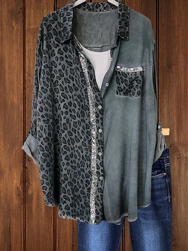 Leopard Print Sequined Shirt