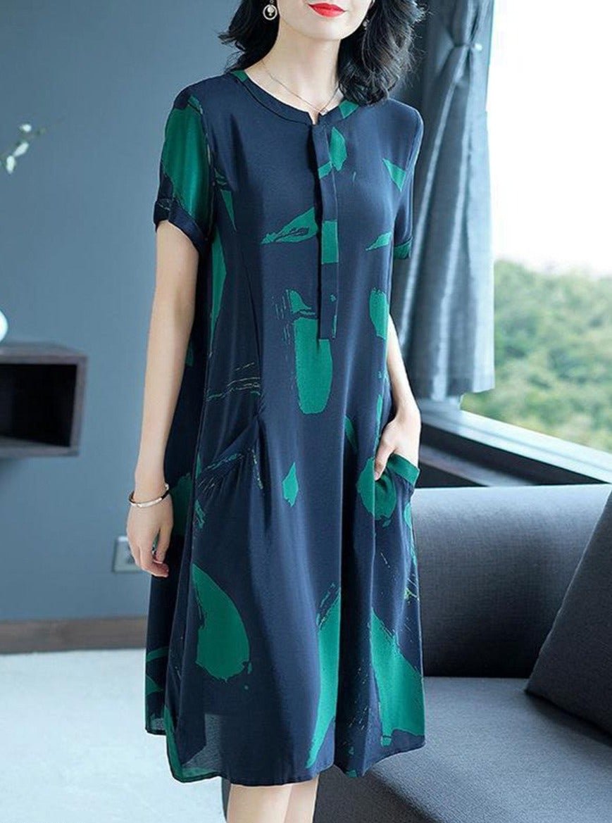 Ice Silk Plus Size Short Sleeve Shift Dress | EGEMISS