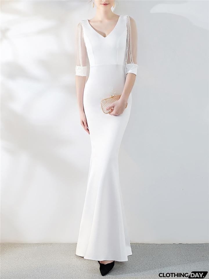 Gorgeous Fitted Waist Mermaid Maxi Vintage Evening Gowns