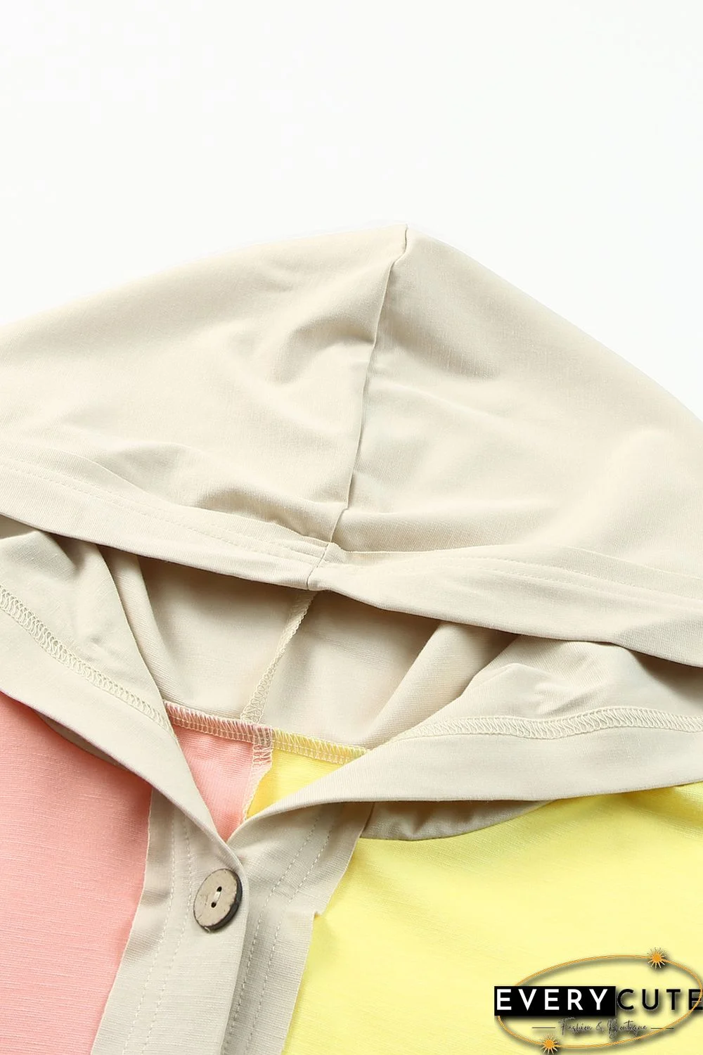 Multicolor Color Block Pocketed Button Down Shirt Jacket with Hood