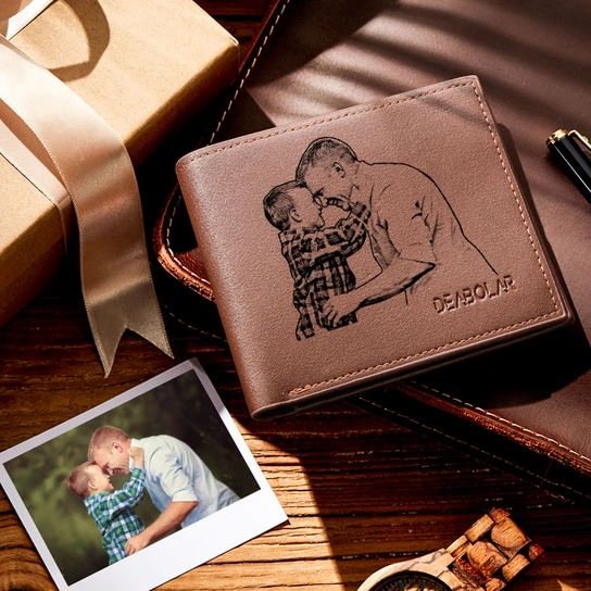Custom Photo Men's Trifold Wallet Brown For Dad