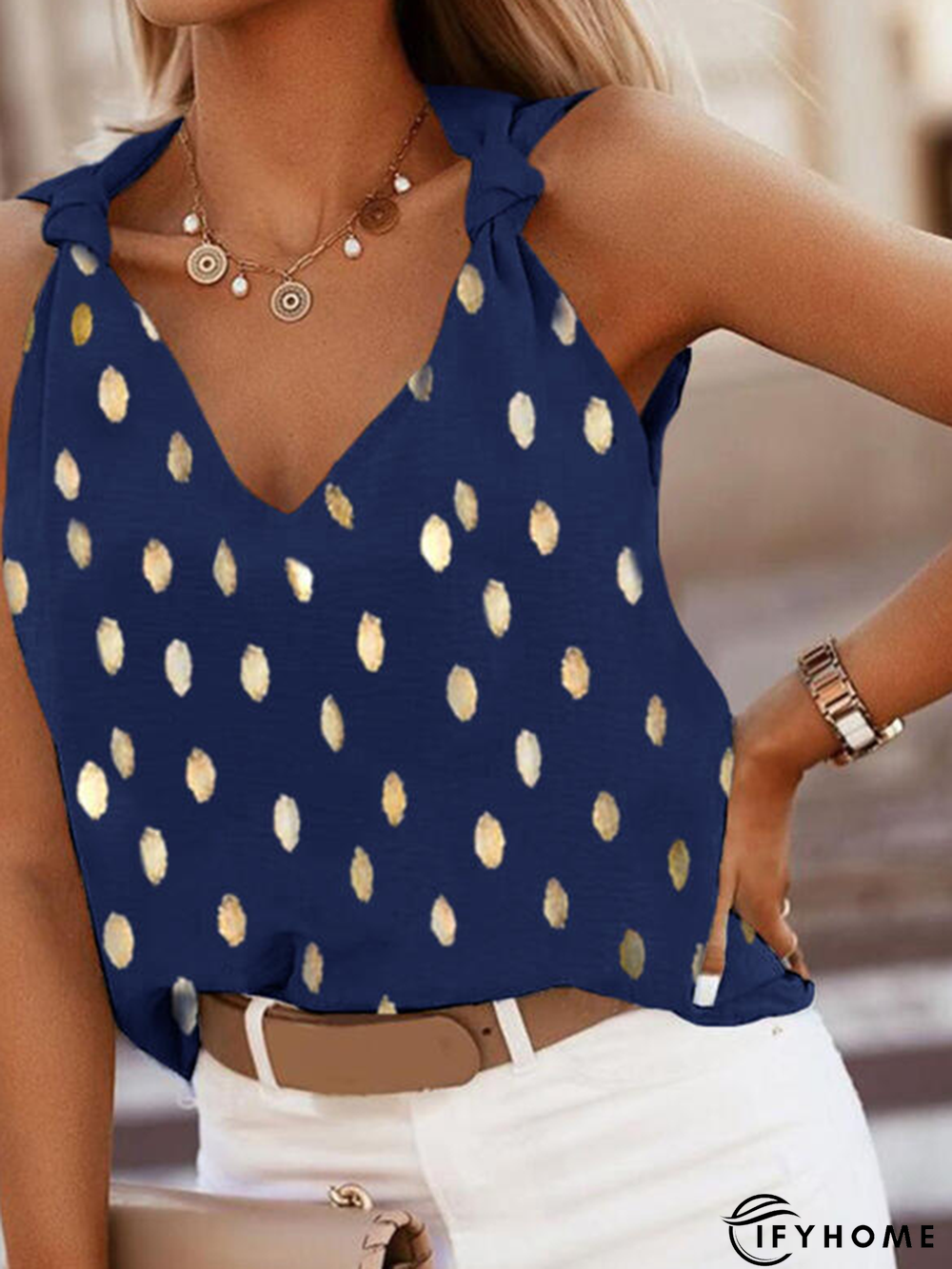 Cotton-Blend Polka Dots Casual Tanks & Camis | IFYHOME