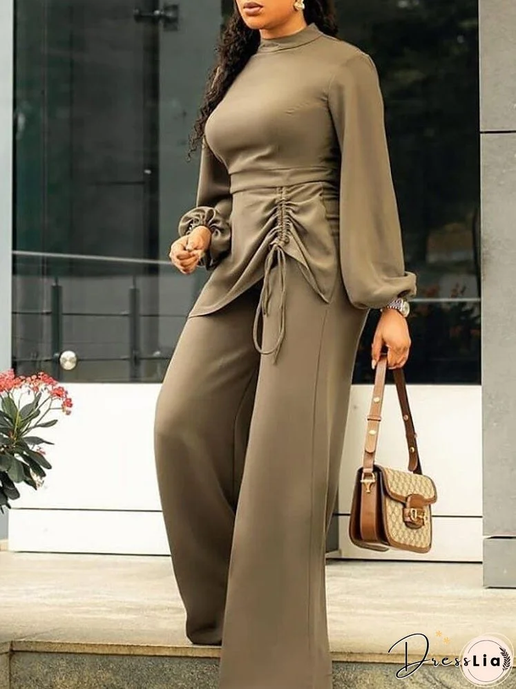 Jumpsuits Half Turtleneck Long Sleeve Drawstring Jumpsuit for Women
