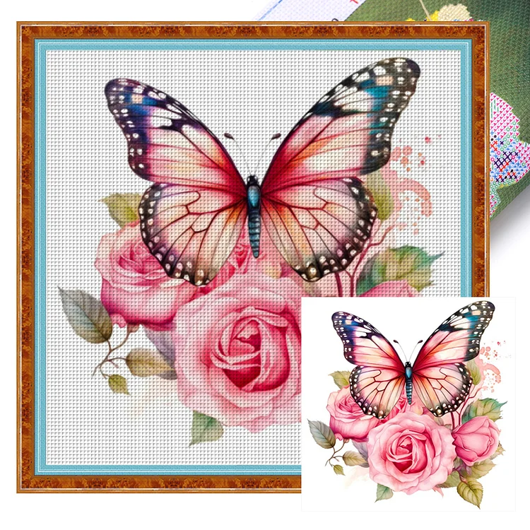 【Huacan Brand】Butterfly 18CT Stamped Cross Stitch 20*20CM
