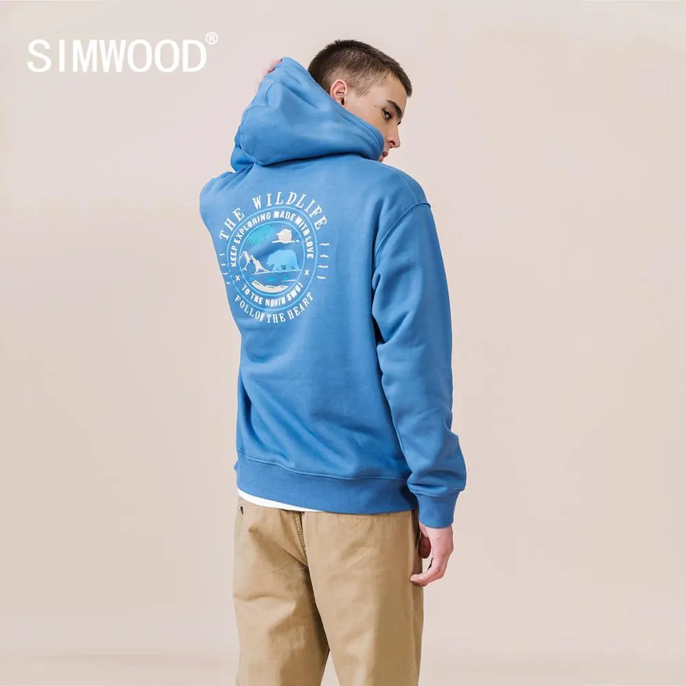 SIMWOOD 2021 Winter New Warm Fleece linner Hoodies Men Logo Print Hooded Sweatshirts Loose Plus Size Pullover SJ170643