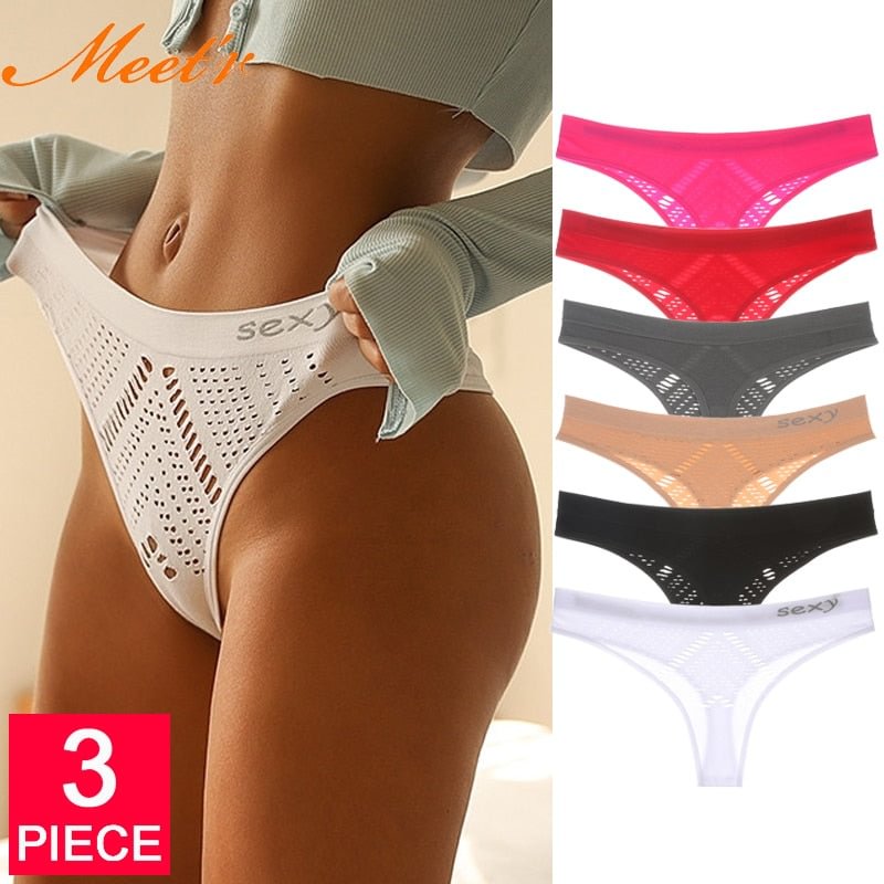 3Pcs/Lot Hollow Out Lingerie Europe Seamless Sexy Panties Meet'r Women Temptation Underwear Mid-waist G String Drop Shipping