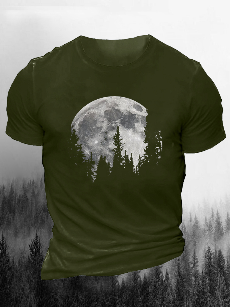 Men's Black Forest Night Printed Outdoor Casual Designer T-shirt