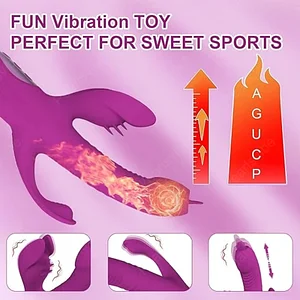 Female Vibrator 4-in-1 Trident Rabbit Vibrator with Clitoral Stimulation, Heating, Telescopic, and Swinging Functions