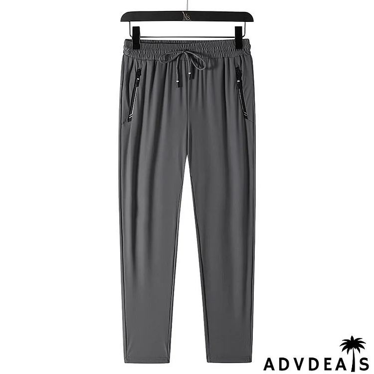 Men Fashion Casual Basic Versatile Solid Color Ice Silk Plus Size Jogger Pants