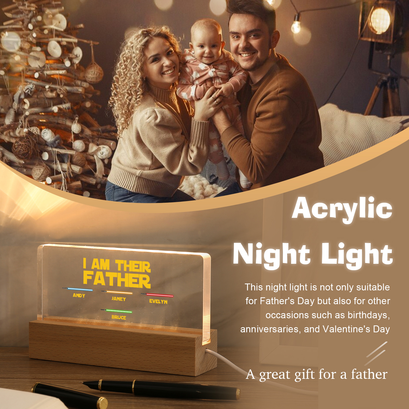 Jessemade UK 4 Names Personalized Star Wars Logo Table Lamp I am their dad Father s Day Gift For Dad 24.99 t1 n4