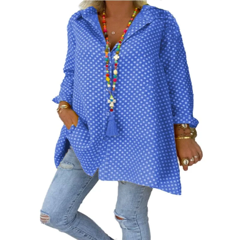 2021 Summer Women Blouses Long New Boho Dot Long Sleeve Loose Lady Fashion Casual Blouse Shirts Top Blusas Mujer de Moda