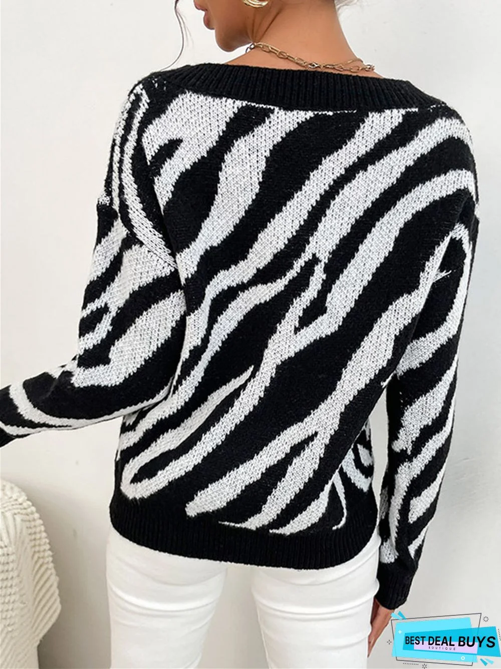 Fashion Zebra Pattern Warm Knitting Sweater