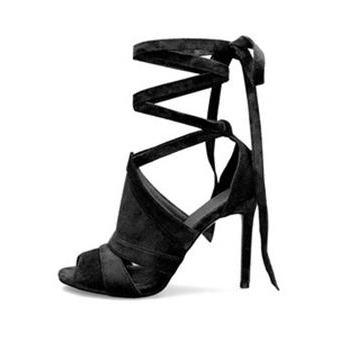 Peep toe faux seude ankle lace-up sexy stiletto high heels