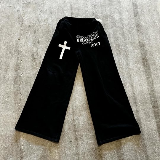 Religious Cross Print Casual Trousers