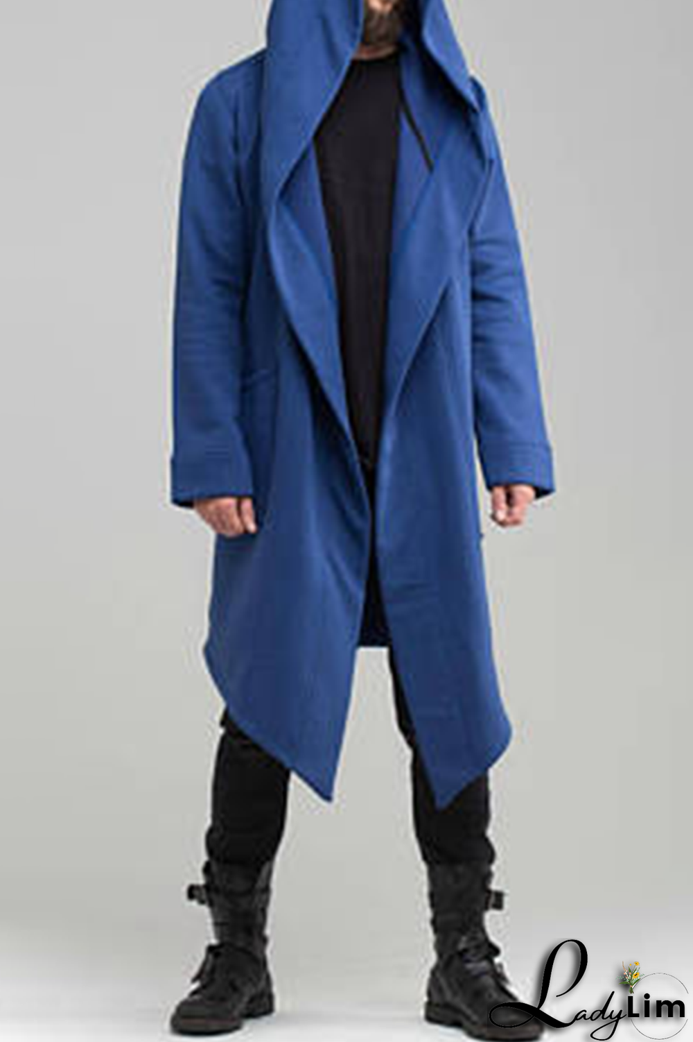 Blue Fashion Casual Solid Split Joint Pocket Hooded Collar Outerwear