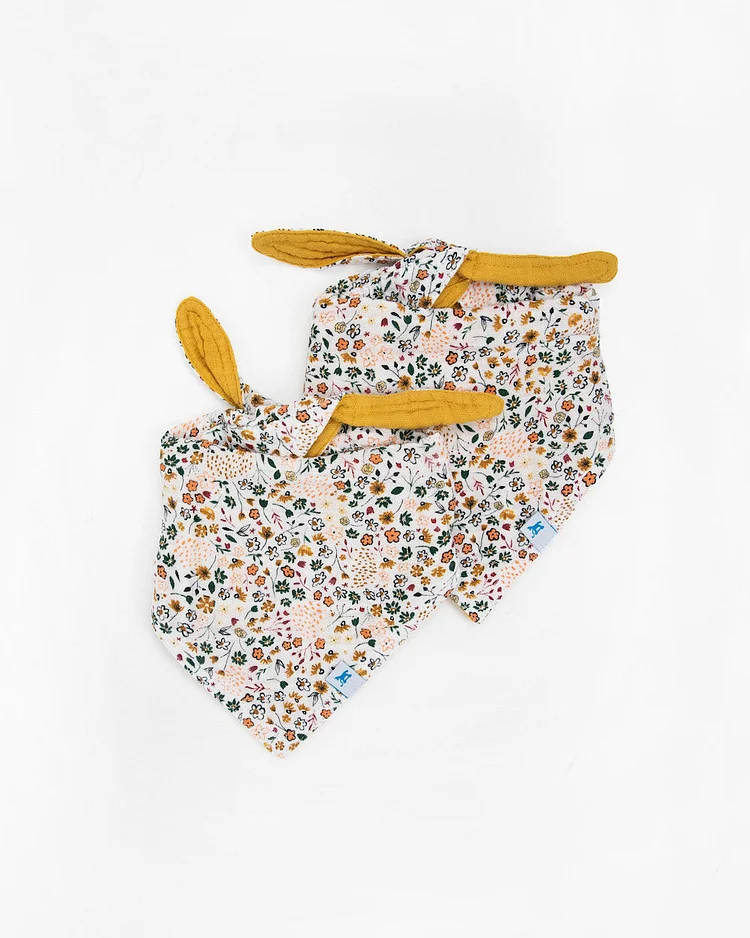 Cotton Muslin Reversible Bandana Bib 2 Pack - Pressed Petals