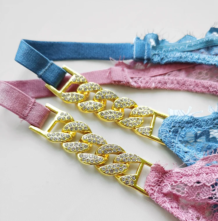 Athvotar Athvotar Diamond Metal Chain Lady T-Shirt Trousers Thin Perspective Lace T Pants Thin Cotton Crotch Trousers