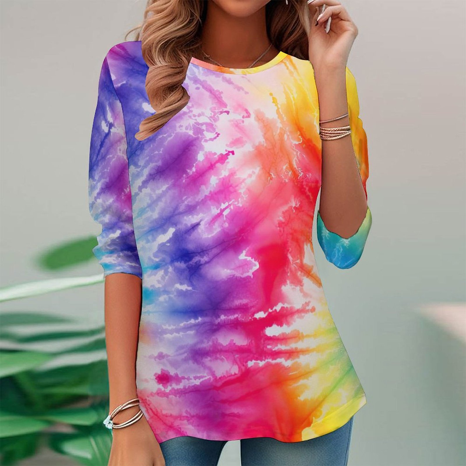 Women Long Sleeve V-neck Graphic Floral Printed Top