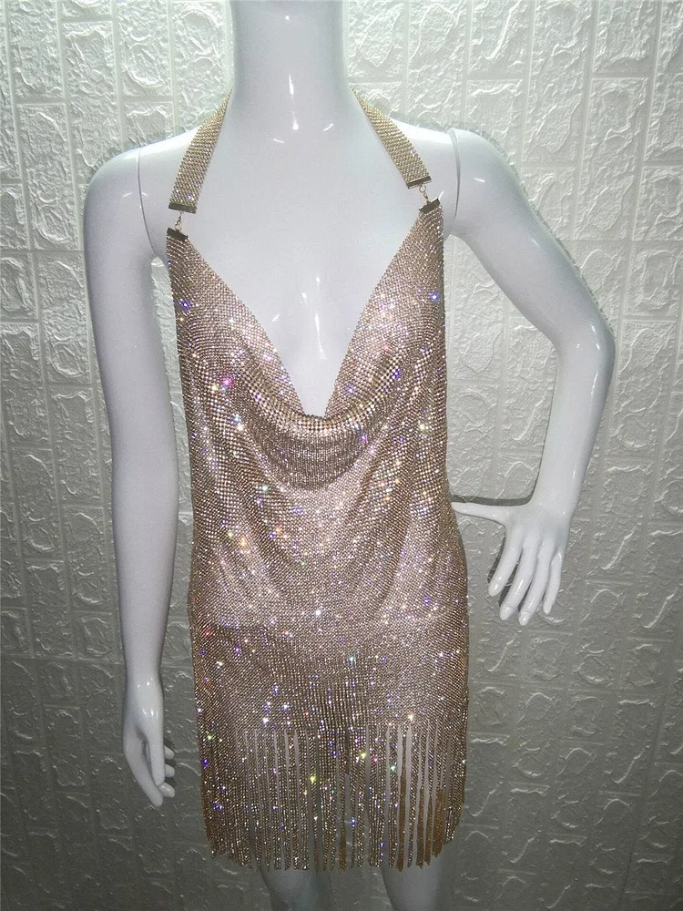 Promsstyle Promsstyle Glittering sexy low cut halter neck tassel party dress Prom Dress 2023