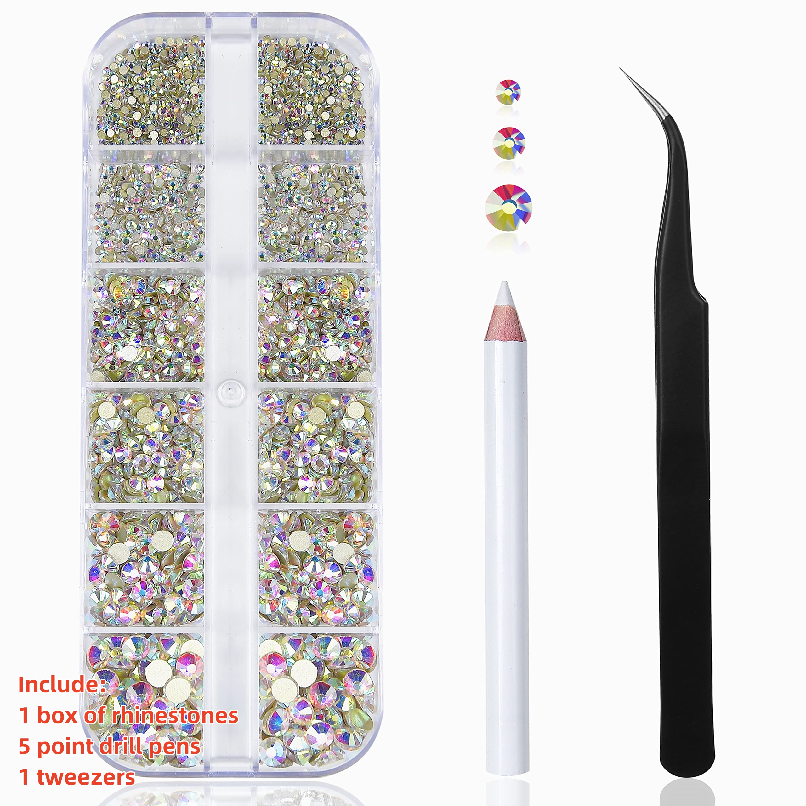 Multi-Size Nail Rhinestones Kit 3D Crystal AB DIY Nail Art Decors Diamond Gems Glitter Manicure Point Drill Pen Tweezers Tools #