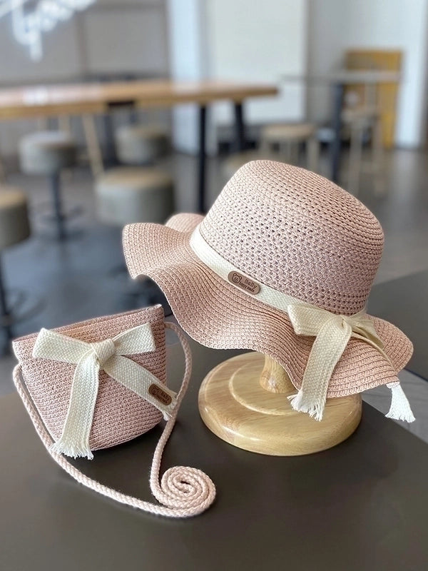 Girl’s Pastoral Minimalist Solid Color Straw Hat