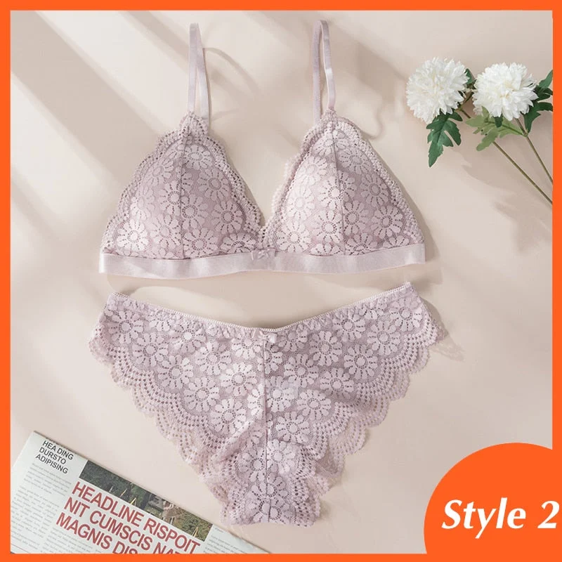 Women Lace Bra Sets Seamless Underwear Backless Vest Adjusted-straps Lingerie Floral Soft Comfortable Underwear Set