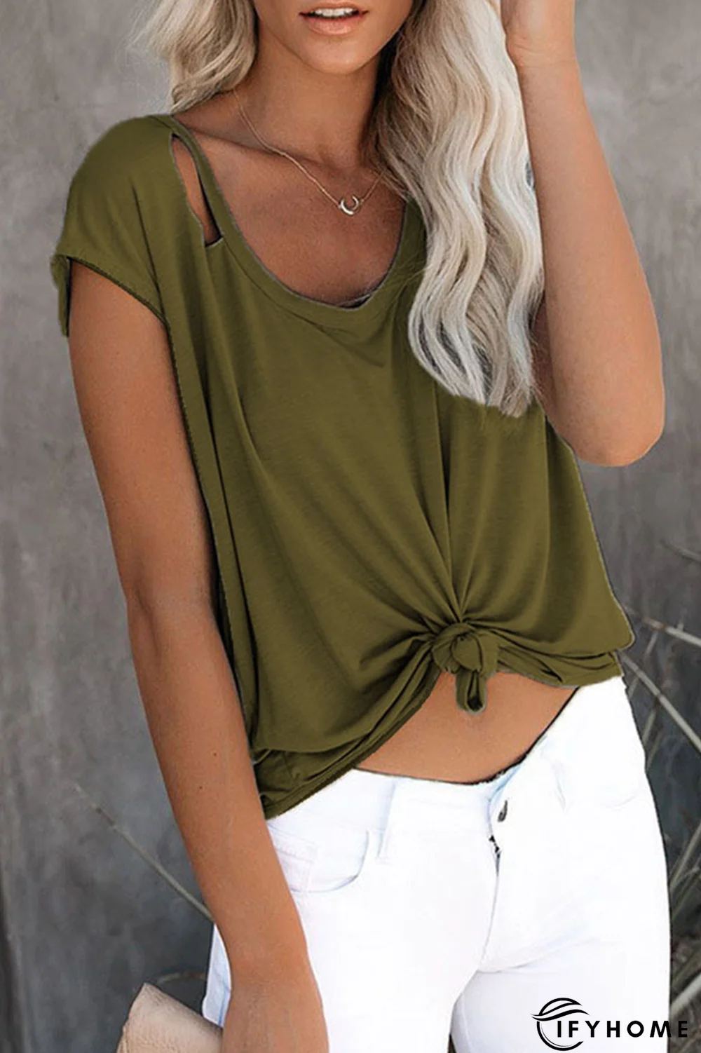 Casual Solid Ripped O Neck T-Shirts(7 Colors) | IFYHOME