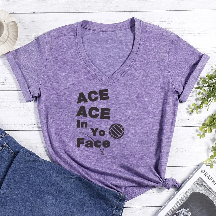 Volleyball Funny ACE ACE In Yo Face V-neck T Shirt