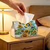 DIY Diamond Art Tissue Box Holder Sunflowers and Dragonflies PULeather Diamond Art Desktop Organizer Resin Rhinestone Storage Organizers Gem Art Home Office Decor Craft Gift for Women
