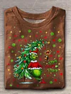 Women's Retro Christmas Polka Dot Print Crew Neck T-shirt