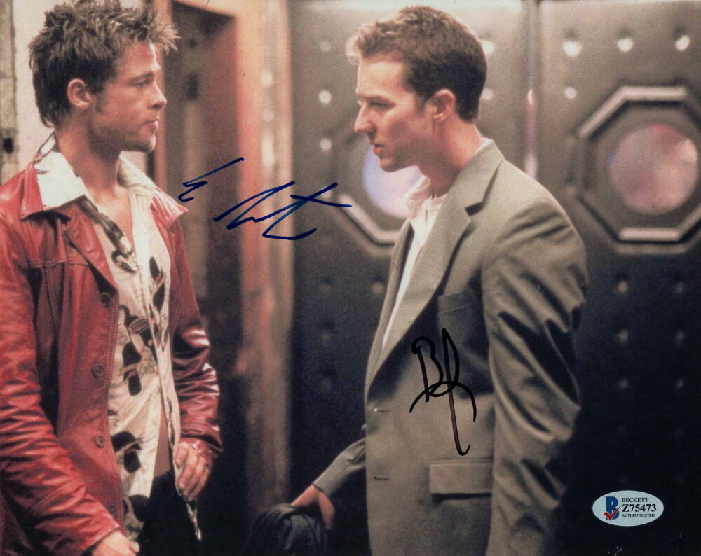 EDWARD ED NORTON, BRAD PITT SIGNED AUTOGRAPH 8X10 Photo Poster painting FIGHT CLUB STUDS BECKETT