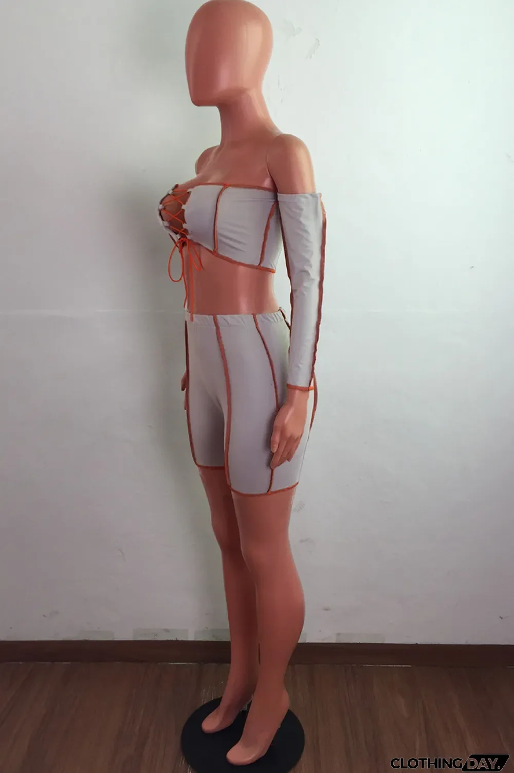 Grey Street Solid Bandage Strapless Long Sleeve Two Pieces