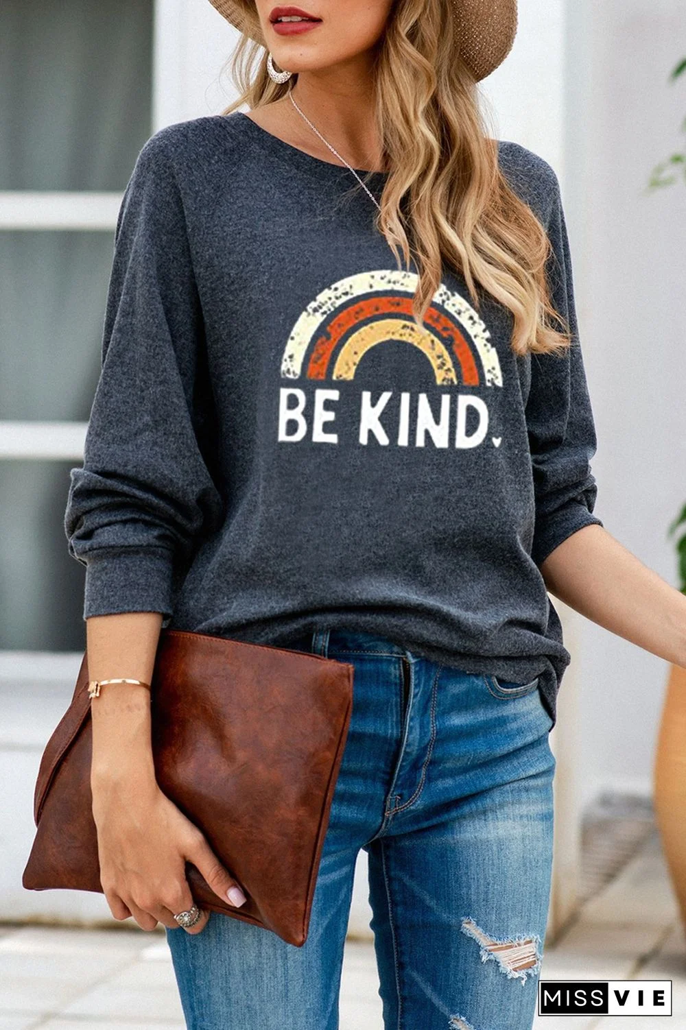 Letter Rainbow Casual Long Sleeve Sweatshirt