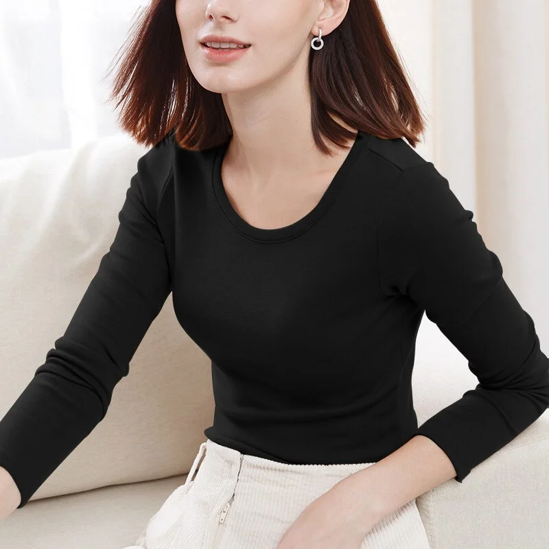 Abebey  94% Cotton Women T-Shirt Long Sleeve Harajuku Autumn Bottoming Tops Basic Pulovers Woman Clothes M30168